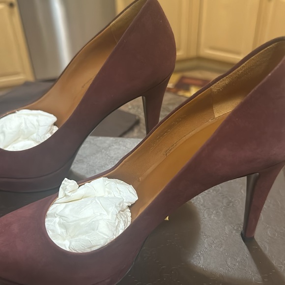 Gucci SCARLATTO Kid Scamosciato Burgundy Heels size 36+ - Picture 3 of 16